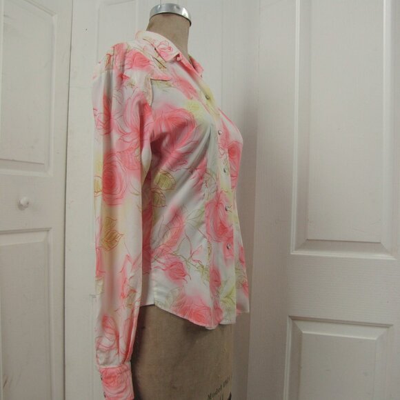 Vintage 70s Lasso Shirt Size 36 Pink Crepe Floral Pearlized Snap Front Western - Picture 10 of 14